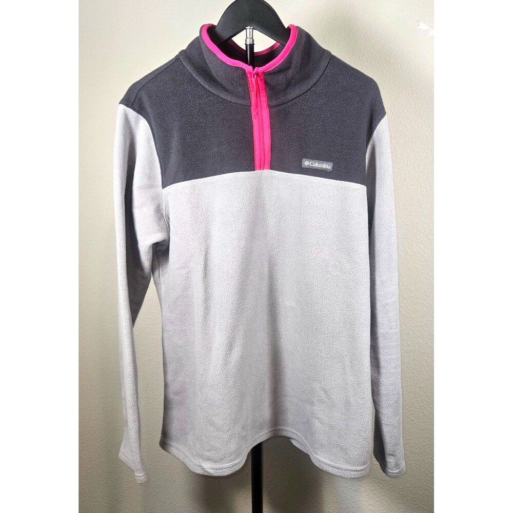 Columbia Fleece Pullover XL Gray Pink 1/4 Zip Jacket Womens Lightweight‎